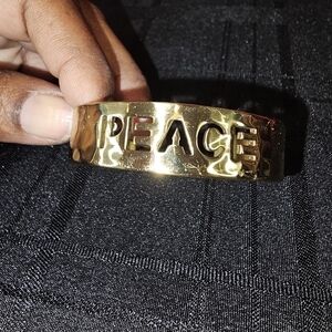 Rustic Cuff Faux Gold Peace Cut Out Metal Bracelet